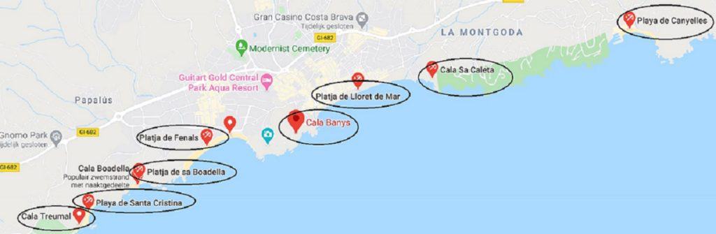 Lloret de Mar beach - on the Map