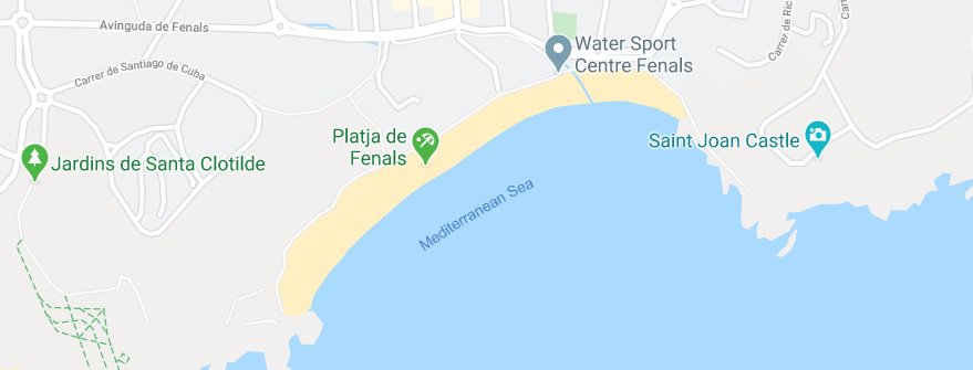 Fenals beach in Lloret de Mar on the map