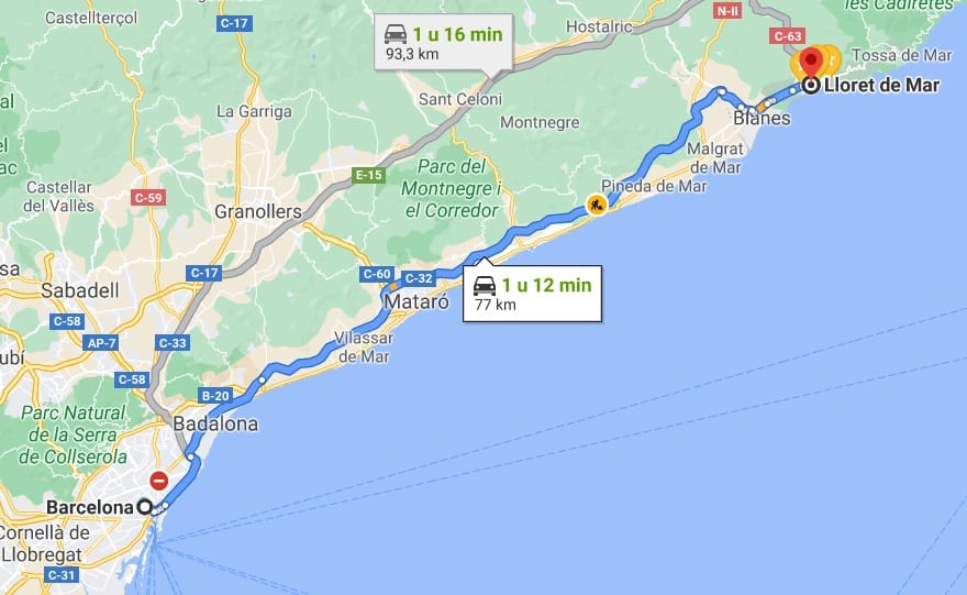 By Car from Barcelona to Lloret de Mar Auto